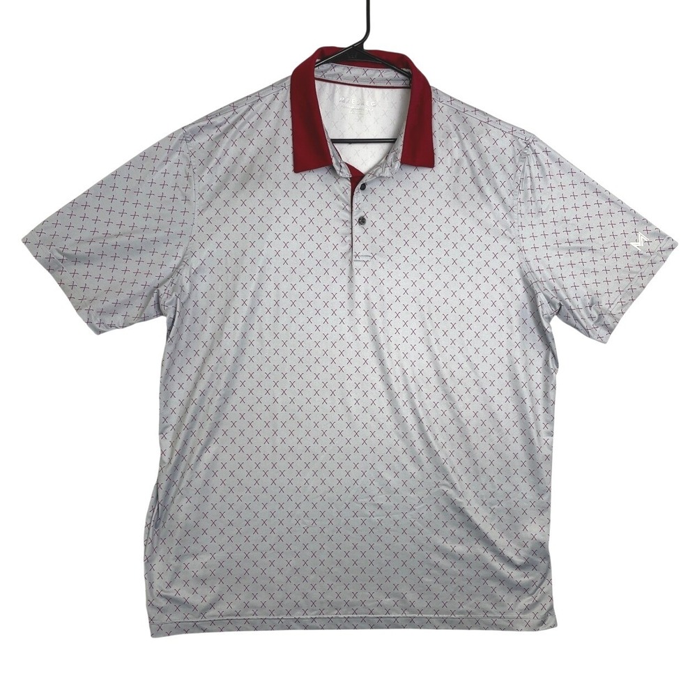 Maelreg Mens Performance Golf Polo Shirt‎ 2XL Grey Maroon Cross Pattern Stretch